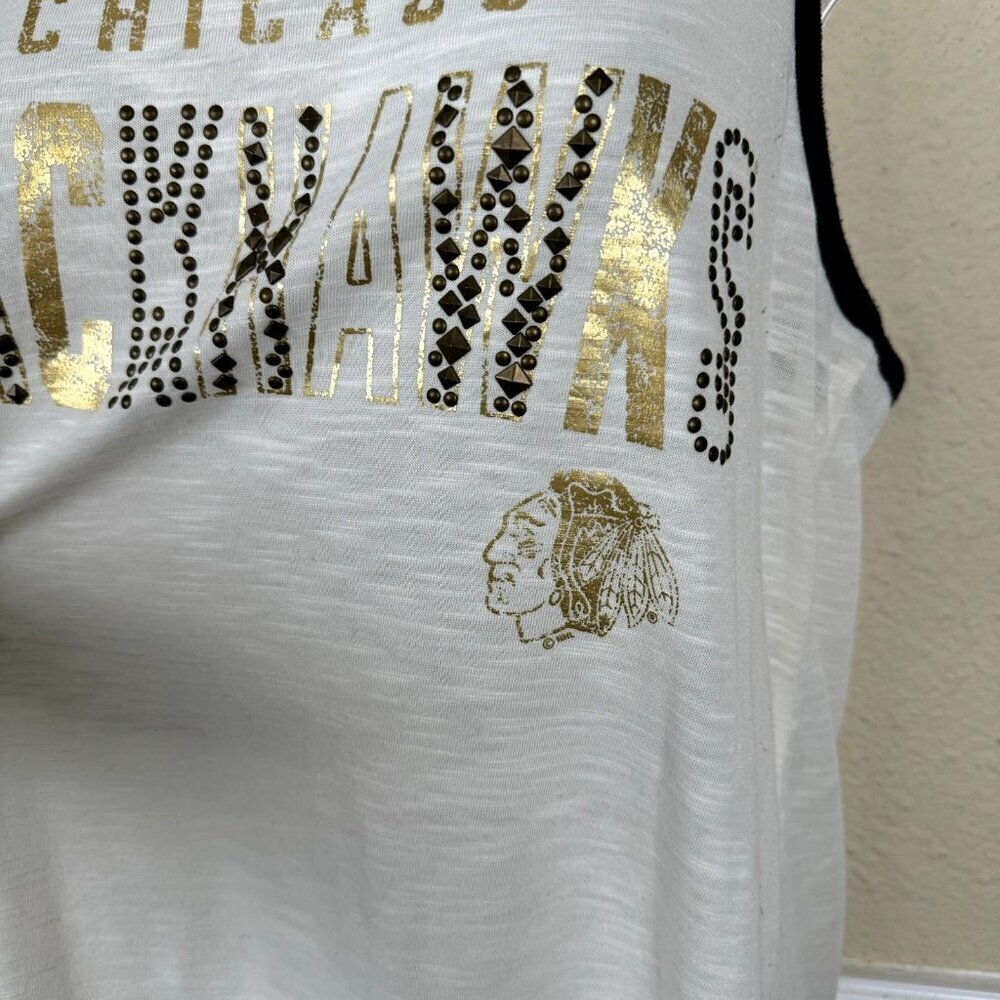 4 Her By Carl Banks Womens L Chicago Blackhawks Hockey Tank Top Embellished - Picture 3 of 9